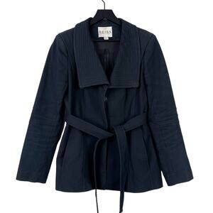 REISS Medium Cotton Stretch Wrap Jacket Belted Black